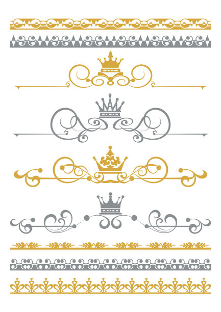 复古的设计元素，金色和银色的颜色在白色。卷轴,边界,帧。矢量艺术图片下载