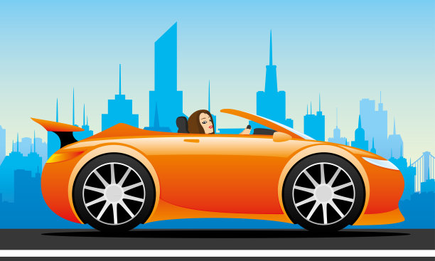 红色轿车里的美女。图片下载