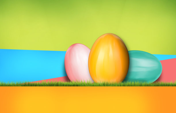彩色复活节彩蛋现代抽象背景3d渲染与绿草图片下载