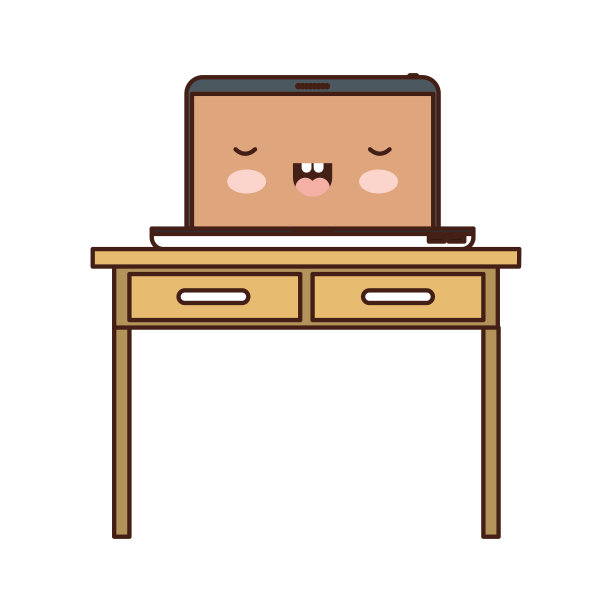 书桌桌子与抽屉和卡哇伊笔记本电脑上面在五颜六色的剪影图片下载