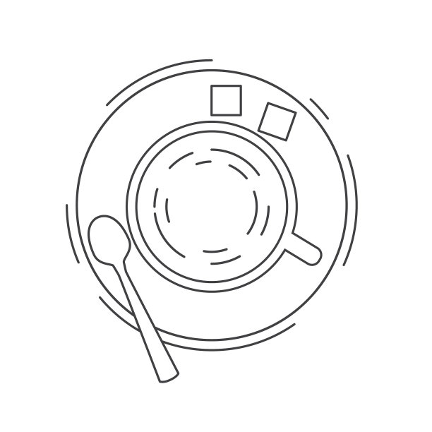 一杯茶或咖啡用勺子和糖呈线形矢量。设计理念为信息图，餐厅，咖啡馆，配送服务和饮料销售。图片下载