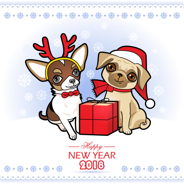 带有可爱小狗的圣诞节新年贺卡图片下载