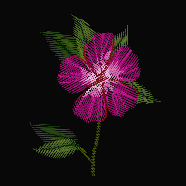 彩色杜鹃花植物刺绣在黑色的背景图片下载