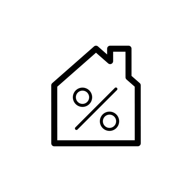 房屋信贷简易矢量图标。房屋和百分比符号的黑白图例。线性轮廓图标。图片下载