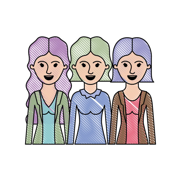 女性在半身体与休闲衣服和波浪和短头发在彩色蜡笔剪影图片下载