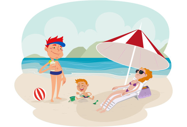 和家人一起去海滩度假图片下载