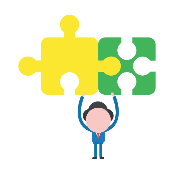 矢量插图概念的不知名的商人性格持有连接拼图块图片下载