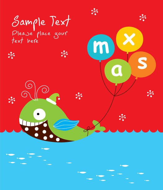 可爱的鲸鱼用气球问候圣诞图片下载