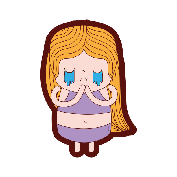 线颜色女孩与长头发和哭泣的脸图片下载