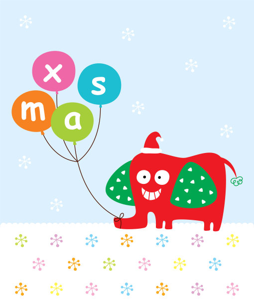 可爱的大象用气球祝圣诞快乐图片下载
