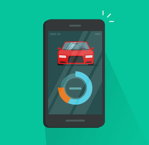 智能手机仪表盘与汽车诊断数据矢量插图，平板卡通设计手机与智能汽车应用程序，手机连接到汽车控制无线技术图片下载