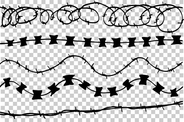 手绘各种无缝铁丝网的草图，在透明效果的背景图片下载