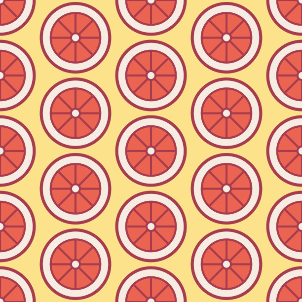 红橙黄色，葡萄柚片无缝图案，矢量背景。重复明亮纹理的咖啡馆菜单，水果店健康食品包装纸图片下载