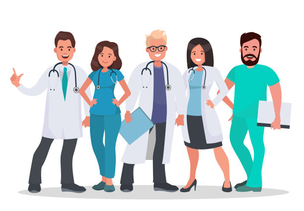 医生组。一队医护人员在白色的背景下图片下载
