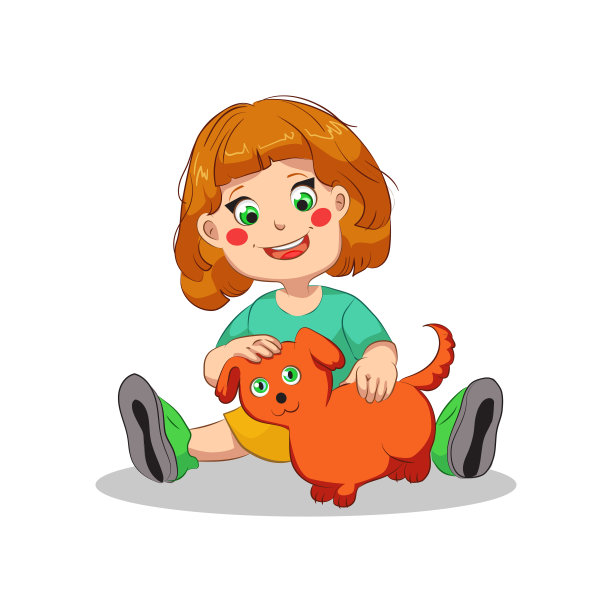 女孩与狗矢量插图上的白色背景图片下载
