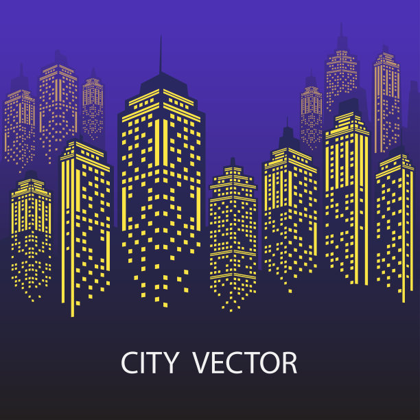 夜市城市景观。蓝色的城市轮廓。图片下载