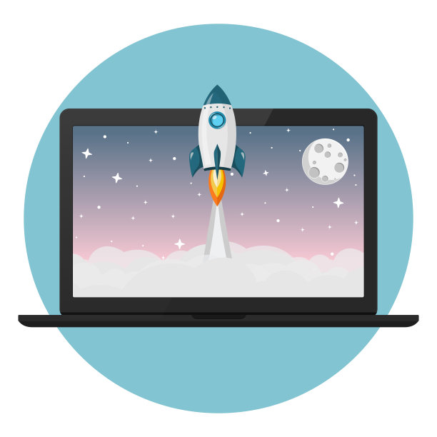 火箭发射从笔记本电脑平面设计图片下载