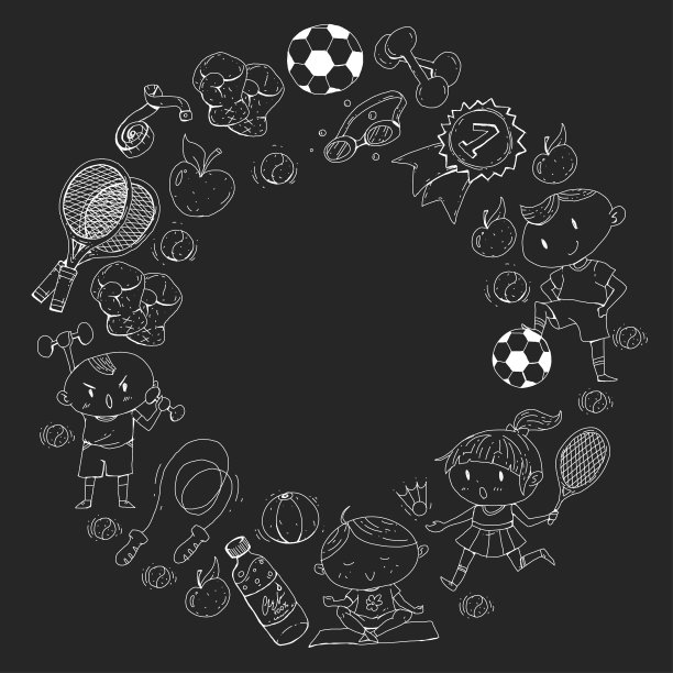 孩子的运动。孩子们画的。幼儿园，学校，大学，幼儿园。足球，足球，网球，跑步，拳击，橄榄球，瑜伽，游泳图片下载
