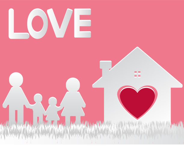 纸艺矢量图：温馨家庭场景图片下载