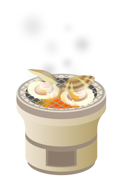两个烤扇贝在日本木炭炉上图片下载