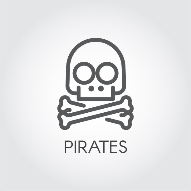 骷髅与交叉骨线图标。象征着盗版、网络黑客、网络攻击和非法行为。游戏结束标签图片下载