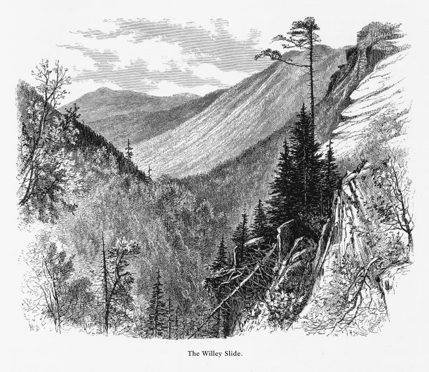 Wiley Slide，美国新罕布什尔州怀特山，美国维多利亚版画，1872年图片下载