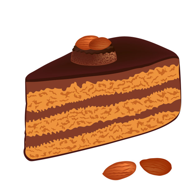 带坚果的巧克力蛋糕。一块蛋糕的特写。白色背景上孤立的巧克力蛋糕。向量。图片下载