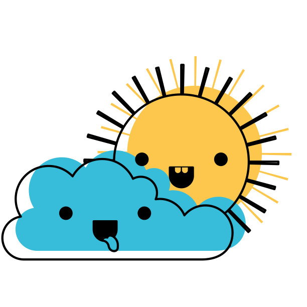 可爱的云和太阳在水彩剪影图片下载