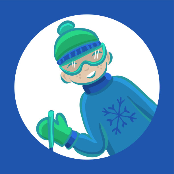 卡通男孩在冬天滑雪图片下载