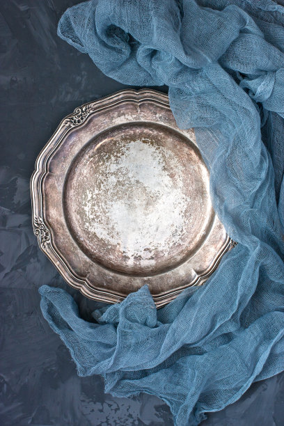 复古银盘，俯视图图片下载