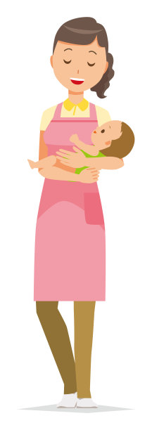 一个穿着围裙的女家务助理抱着一个婴儿图片下载
