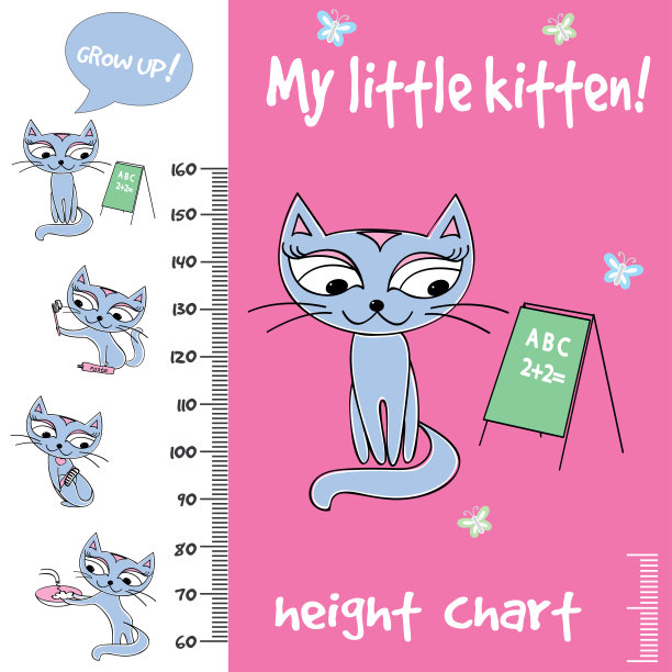 小孩身高表和可爱的猫，图片下载