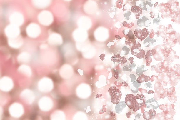 情人节快乐，粉红色的背景，灰色的心和火花。图片下载