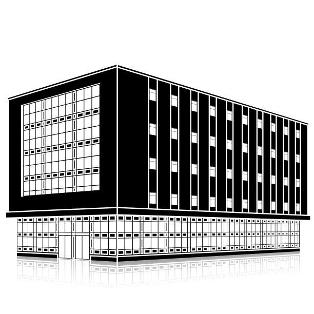 剪影办公大楼与入口和反射图片下载