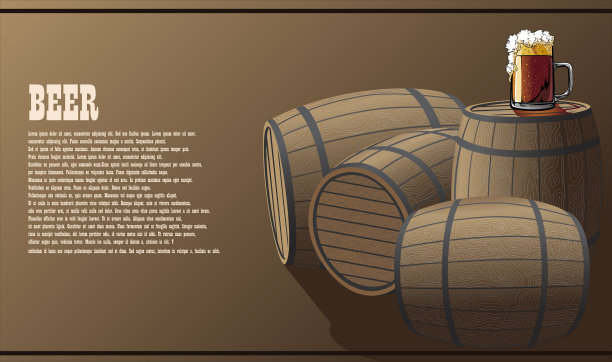 一张以啤酒桶和马克杯为主题的海报图片下载