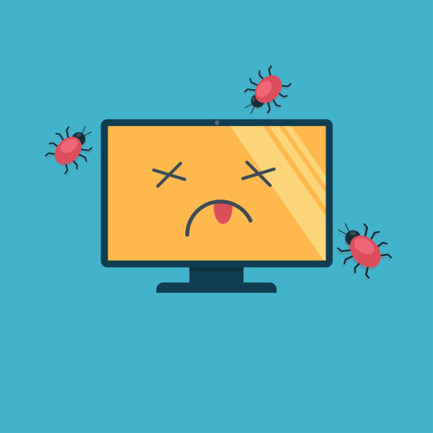 电脑因病毒攻击而死机了。病毒以虫子的形式在尸体周围爬行。图片下载