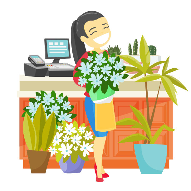 花店里手捧花束的店主素材图片
