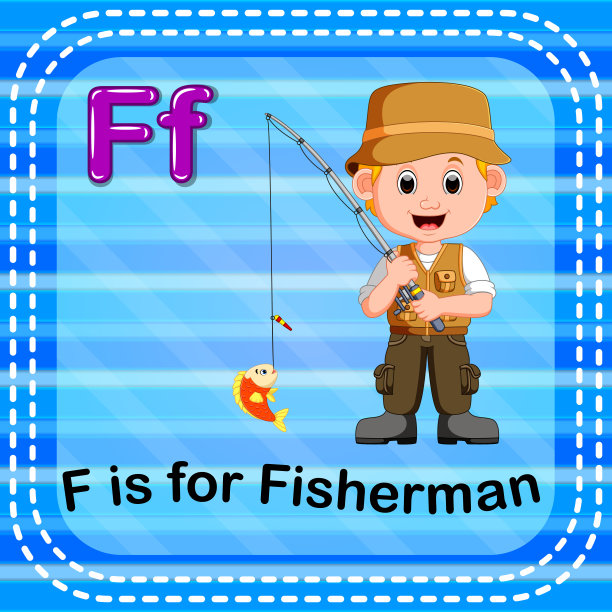 识字卡片上的字母F代表渔夫图片下载