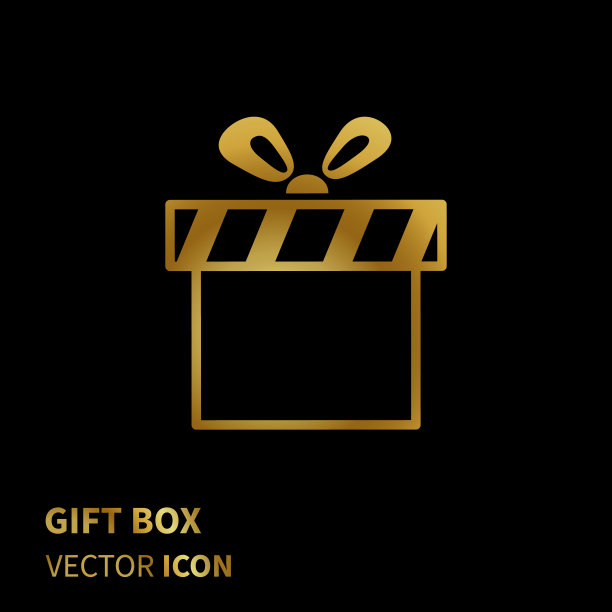 金色礼盒图标孤立在黑色图片下载