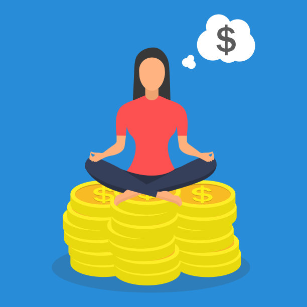 坐在硬币上的女子瑜伽莲花姿势。图片下载