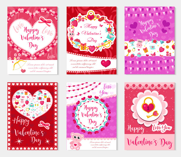 情人节快乐海报，请帖，贺卡，背景。圣瓦伦丁节收集模板为您设计的文字空间，心，浪漫的符号。矢量插图。图片下载