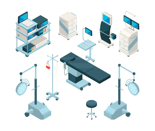 手术室医疗设备的等距图解。医院设置图片图片下载