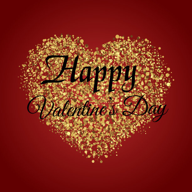 情人节贺卡与闪耀的心在红色的背景。向量。图片下载