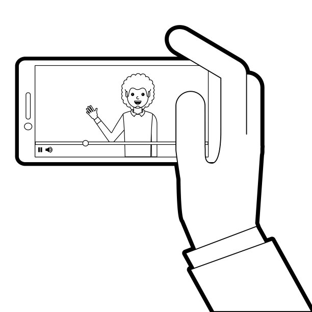 手持智能手机与视频博主在屏幕上图片下载