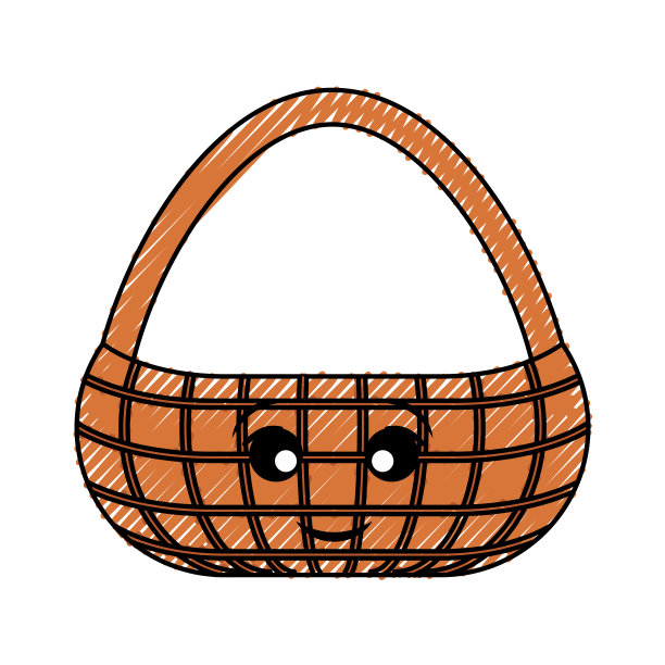 卡哇伊野餐篮矢量插图图片下载