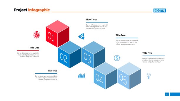 五立方体流程图幻灯片模板图片下载
