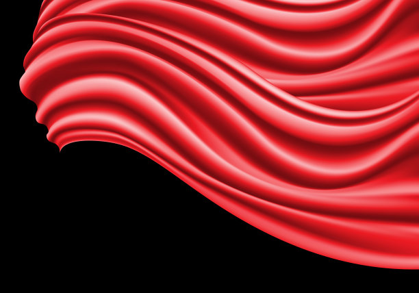 红色织物缎子飞行黑色豪华背景纹理矢量插图。图片下载