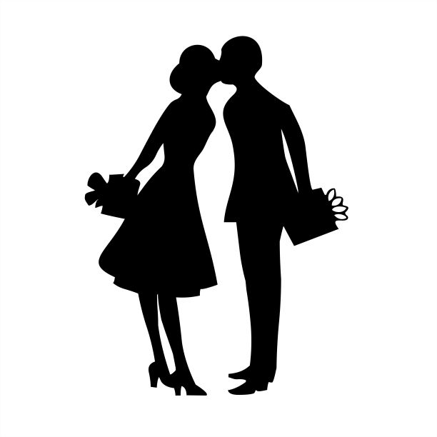 接吻的情侣轮廓。情人节快乐。图片下载