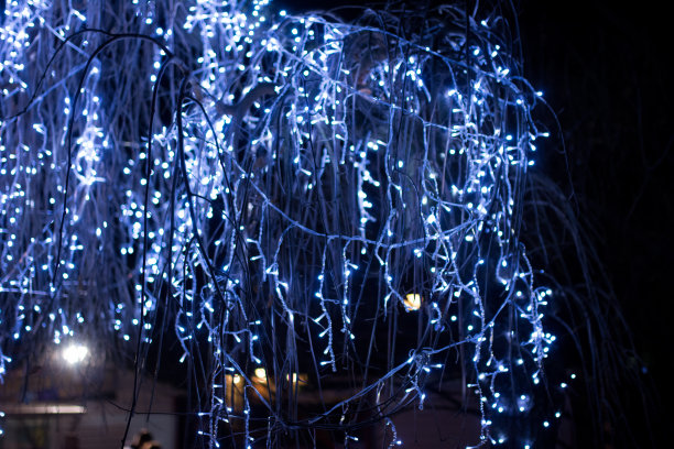 装饰的户外圣诞灯模糊到黑暗的背景图片下载