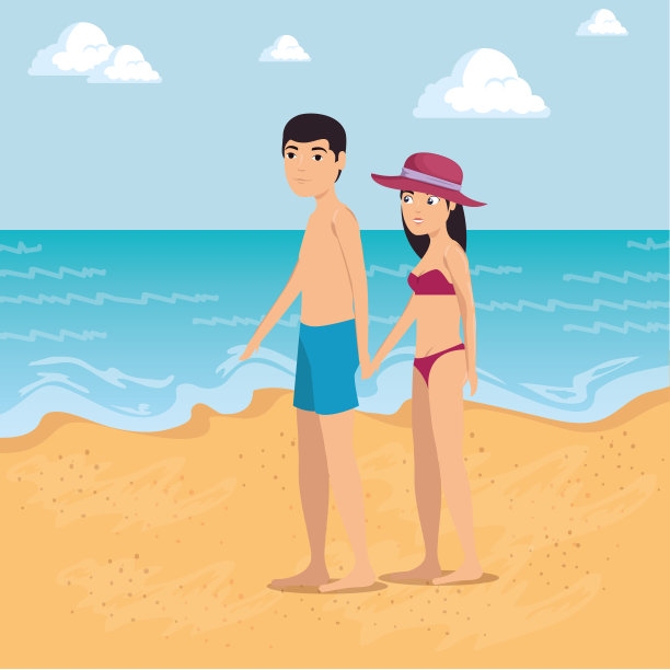 海滩上一对幸福的情侣图片下载